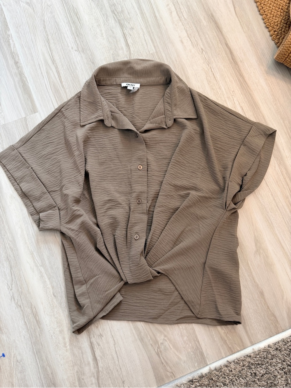 DKNY Short-Sleeve Button Front Blouse - Taupe
